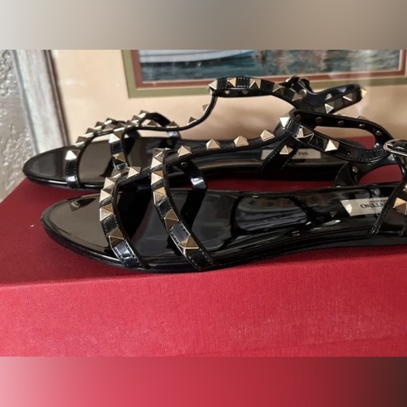 Valentino Garavani Black and Gold Studded Sandals - Picture 5 of 5